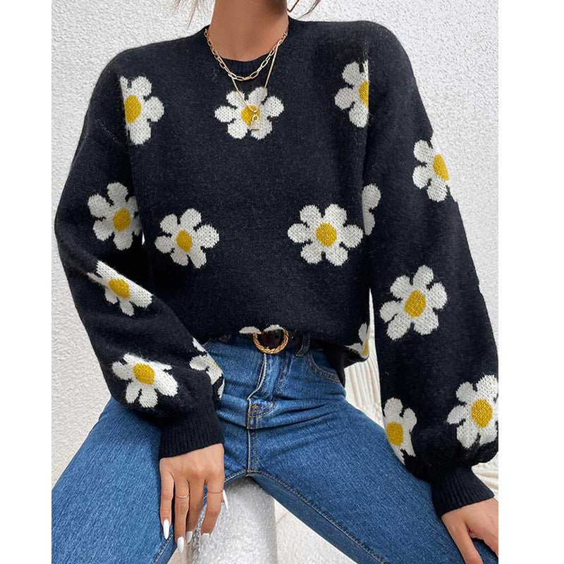 Damen Pullover mit floralem Muster und voluminösen Ärmeln Amawinc