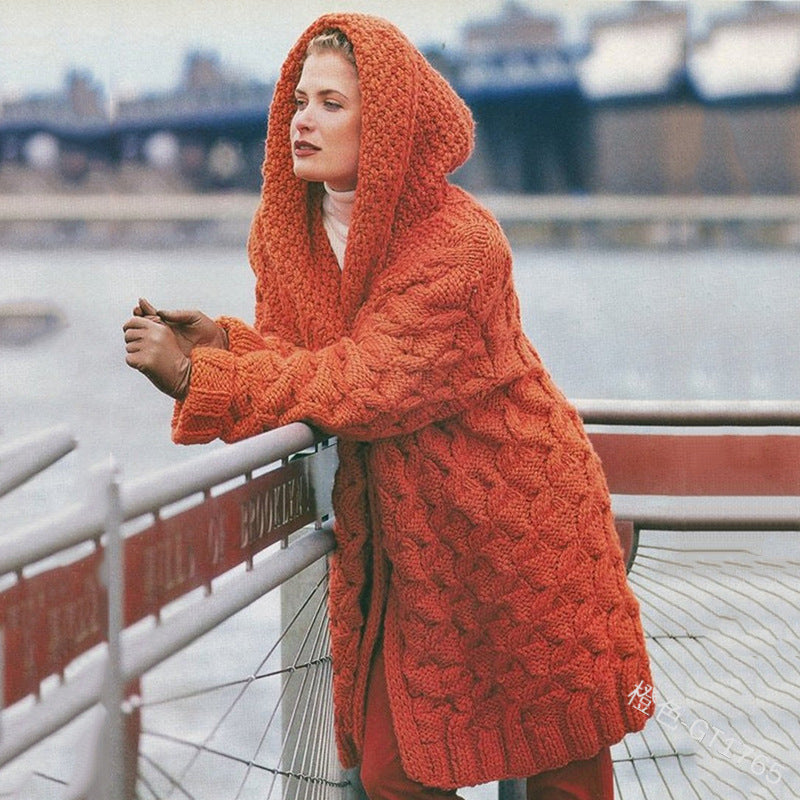 Damen oversized Grobstrickmantel mit Kapuze Amawinc