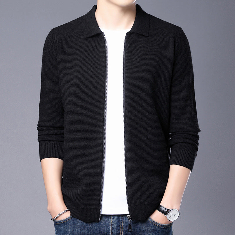 Amawinc Cardigan Homme Slim Fit En Mélange De Laine Avec Zip Col Classique Et Poignets Côtes