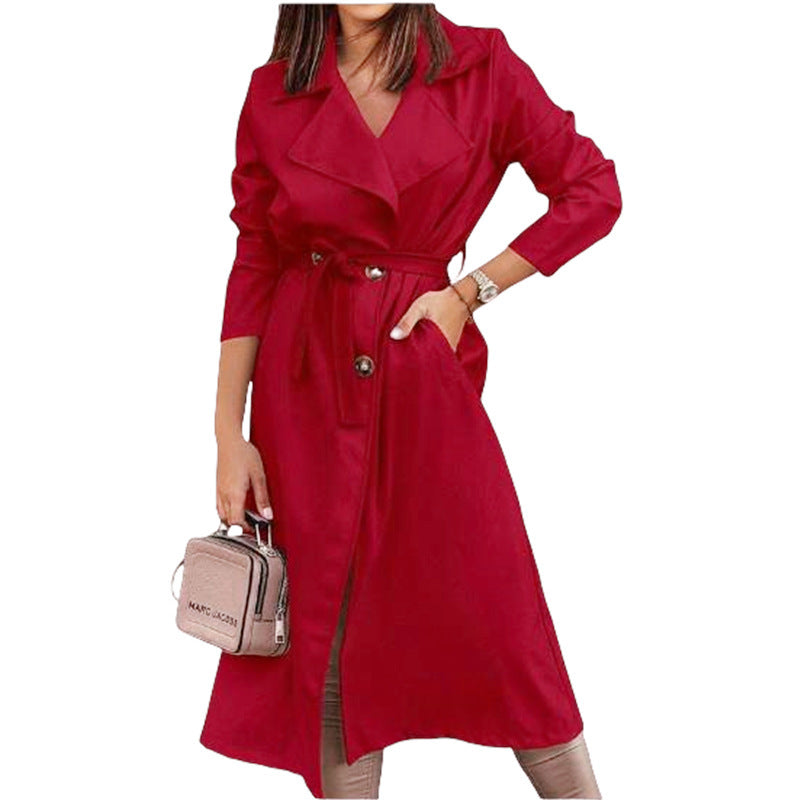 Damen eleganter Trenchcoat mit Gürtel und femininer Silhouette Amawinc