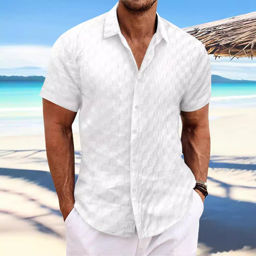 Chemise Décontractée Pour Homme Nordisk Flair Coupe Regular Manches Courtes Tissage Texturé Respirant Mélange Coton