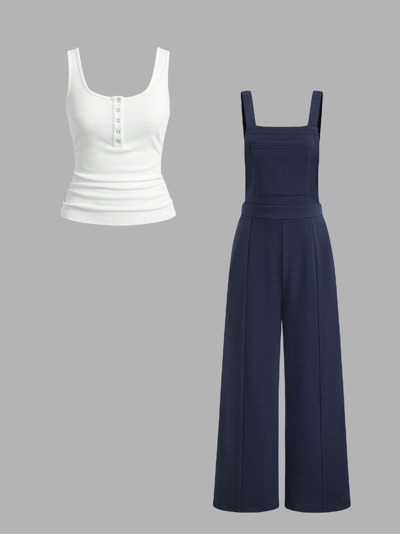 Damen lässiger Tank-Top und weit geschnittenen Latzhose Set Amawinc