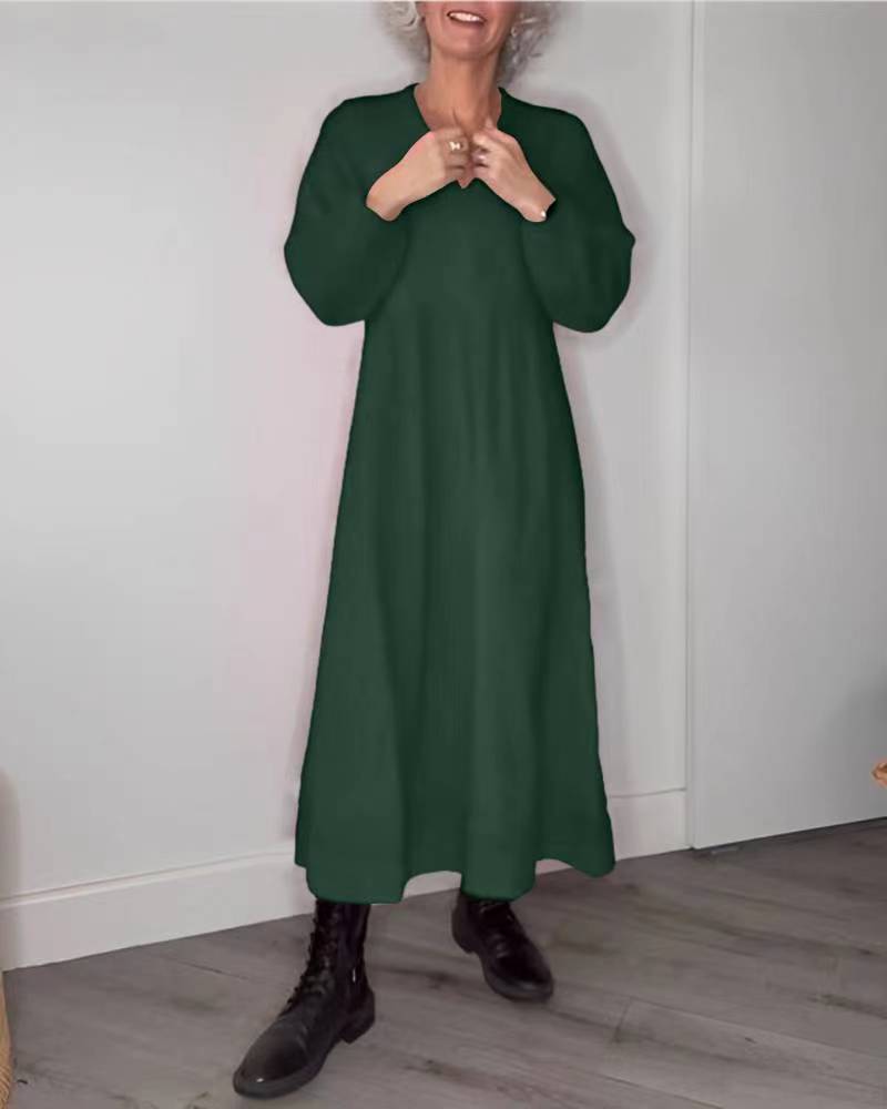 Damen Maxikleid mit elegantem V-Ausschnitt und bequemen langen Ärmeln Amawinc