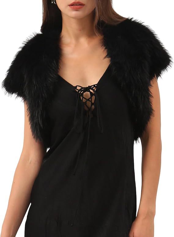 Damen Flauschige Kunstpelzweste im offenen Design Amawinc