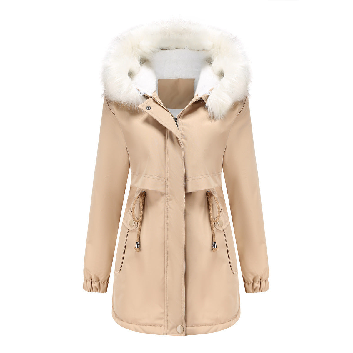 Damen modische Winterjacke mit abnehmbarem Fellkragen Amawinc