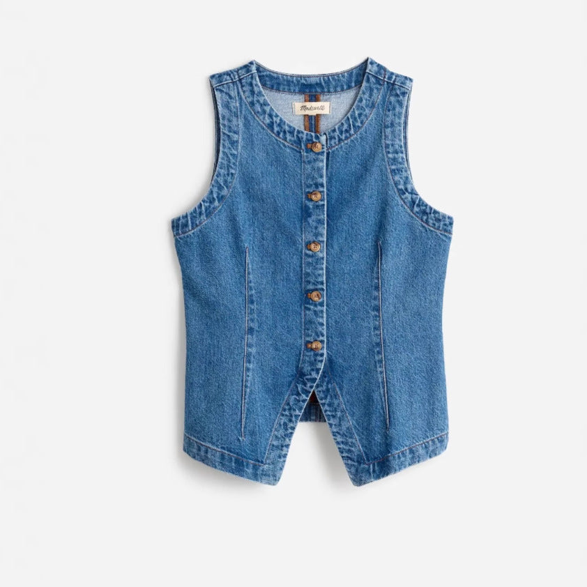 Damen Jeansweste mit Knopfleiste und seitlichen Eingrifftaschen Amawinc