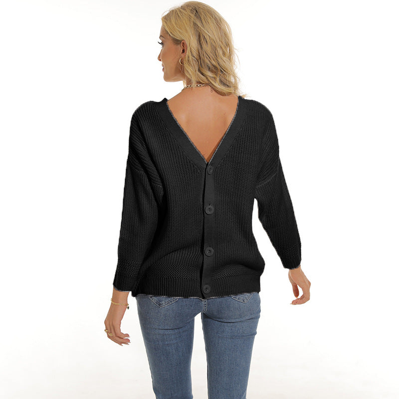 Damen Strickjacke mit tiefem V-Ausschnitt und Knopfleiste Amawinc