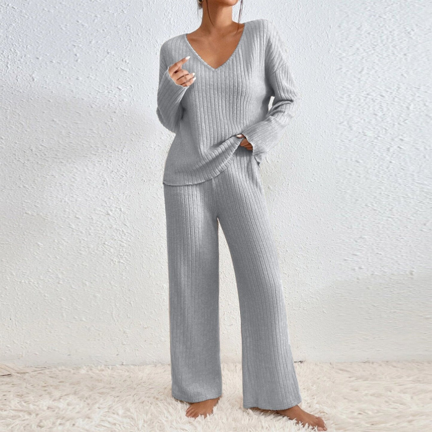 Damen Lässiges Strick-Loungewear-Set Amawinc