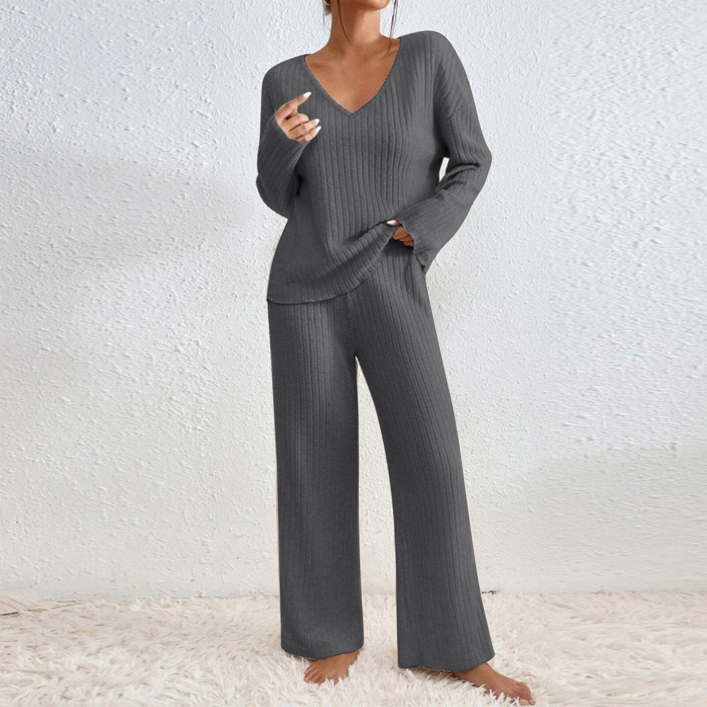 Damen Lässiges Strick-Loungewear-Set Amawinc