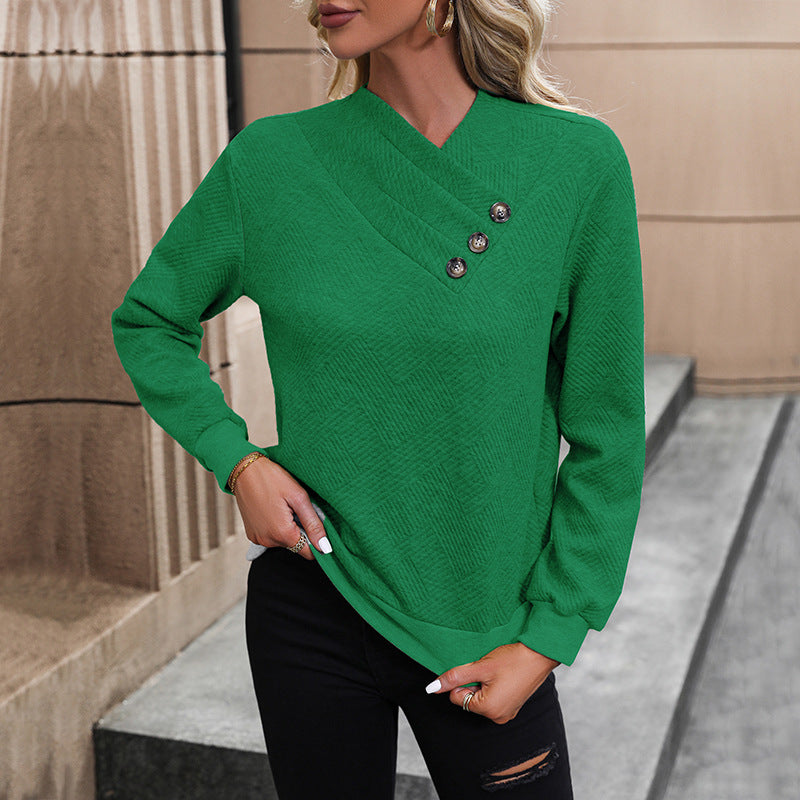 Damen eleganter Pullover mit asymmetrischem Ausschnitt und Knopfdetails Amawinc