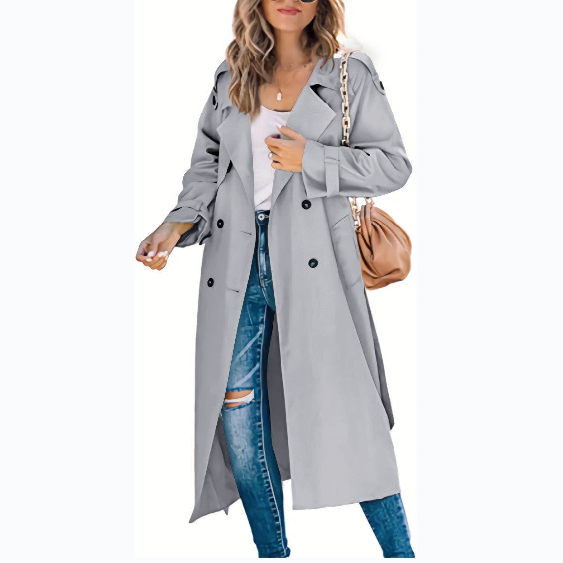 Damen modischer Trenchcoat mit übergroßem Schnitt und eleganten Details Amawinc