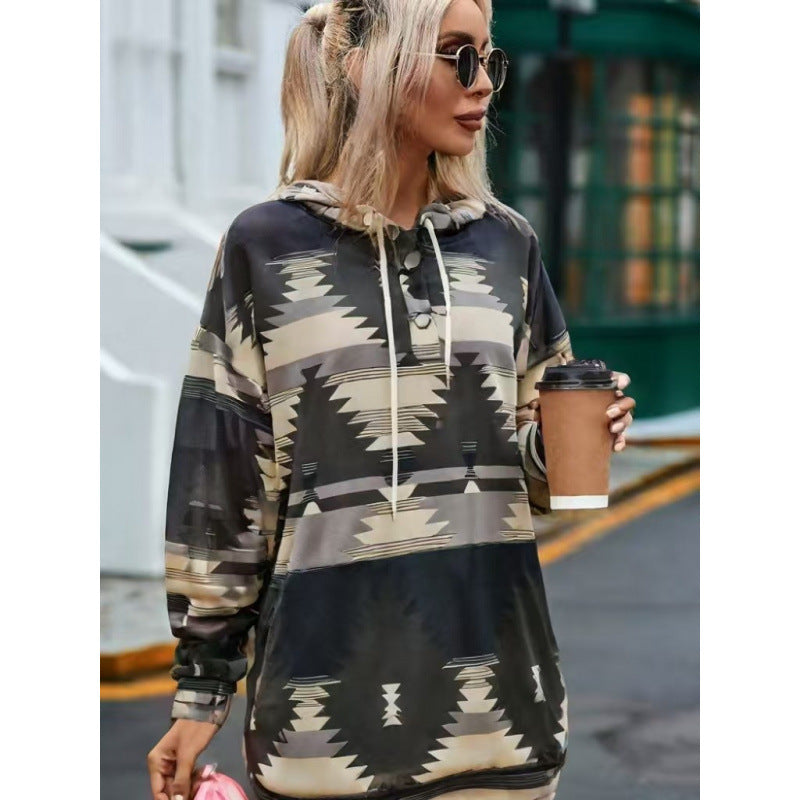 Damen Relaxed Fit Bohemian Grafik Hoodie Amawinc