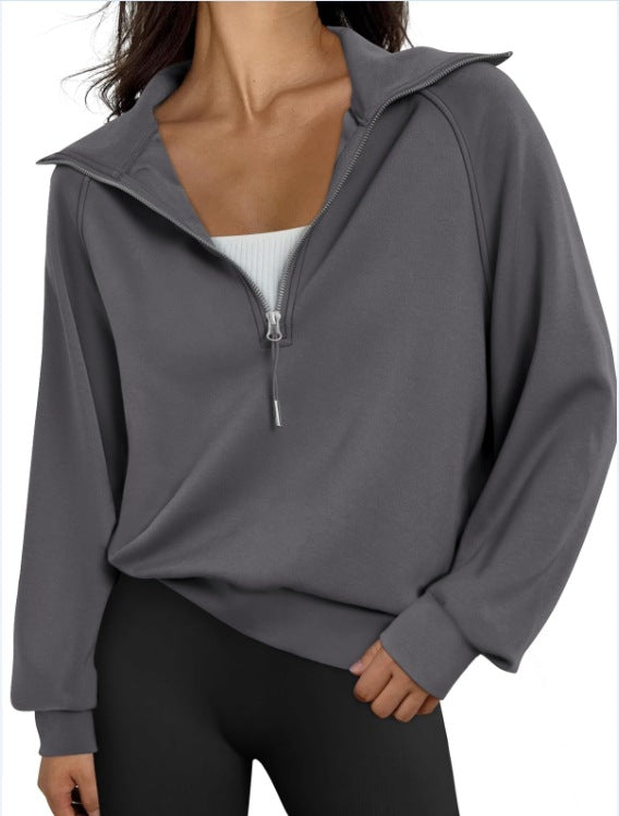Damen lässiger Sweatpullover mit hohem Kragen und Reißverschluss Amawinc