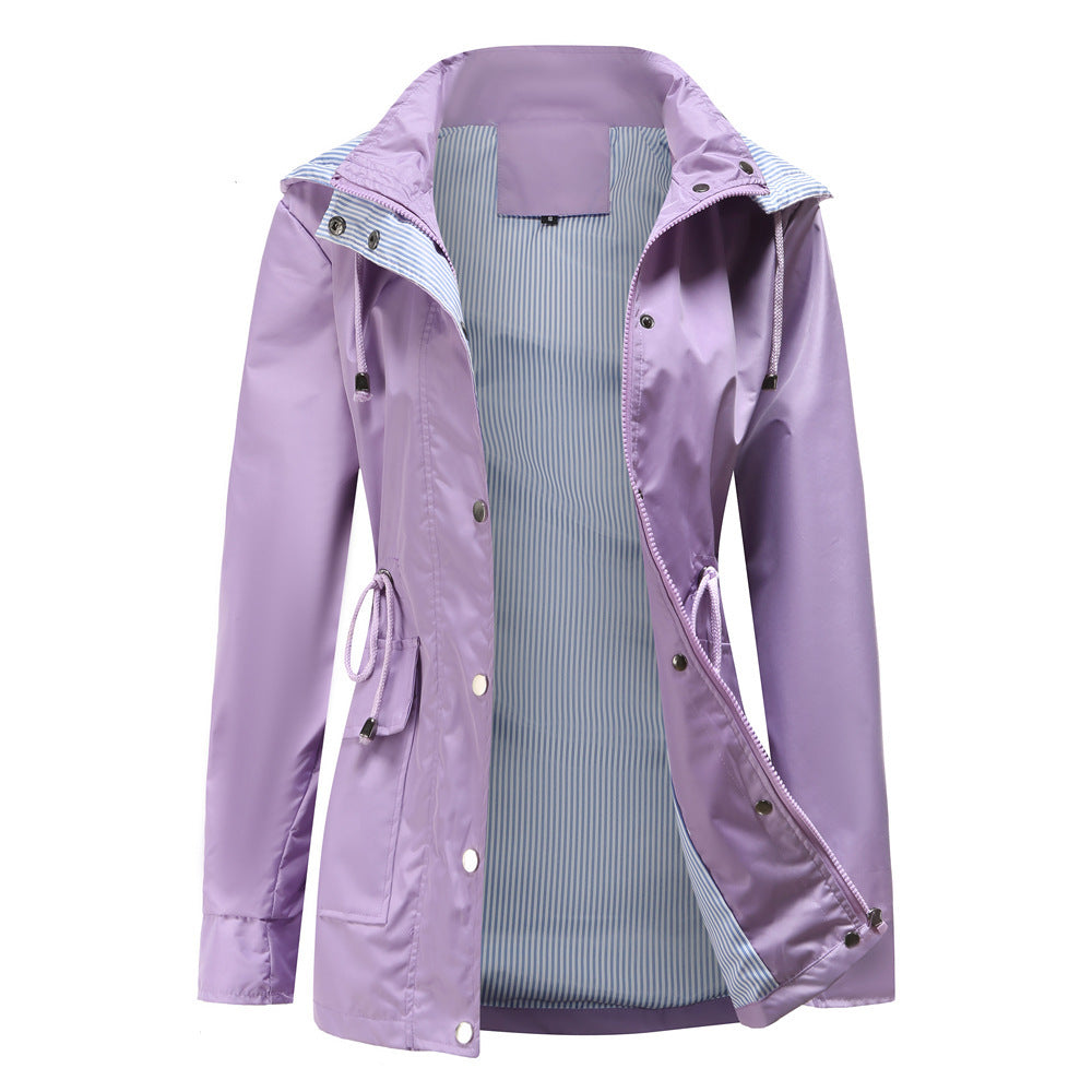 Damen Wetterfeste Regenjacke mit verstellbarem Kapuzenkragen und Taillenzug Amawinc