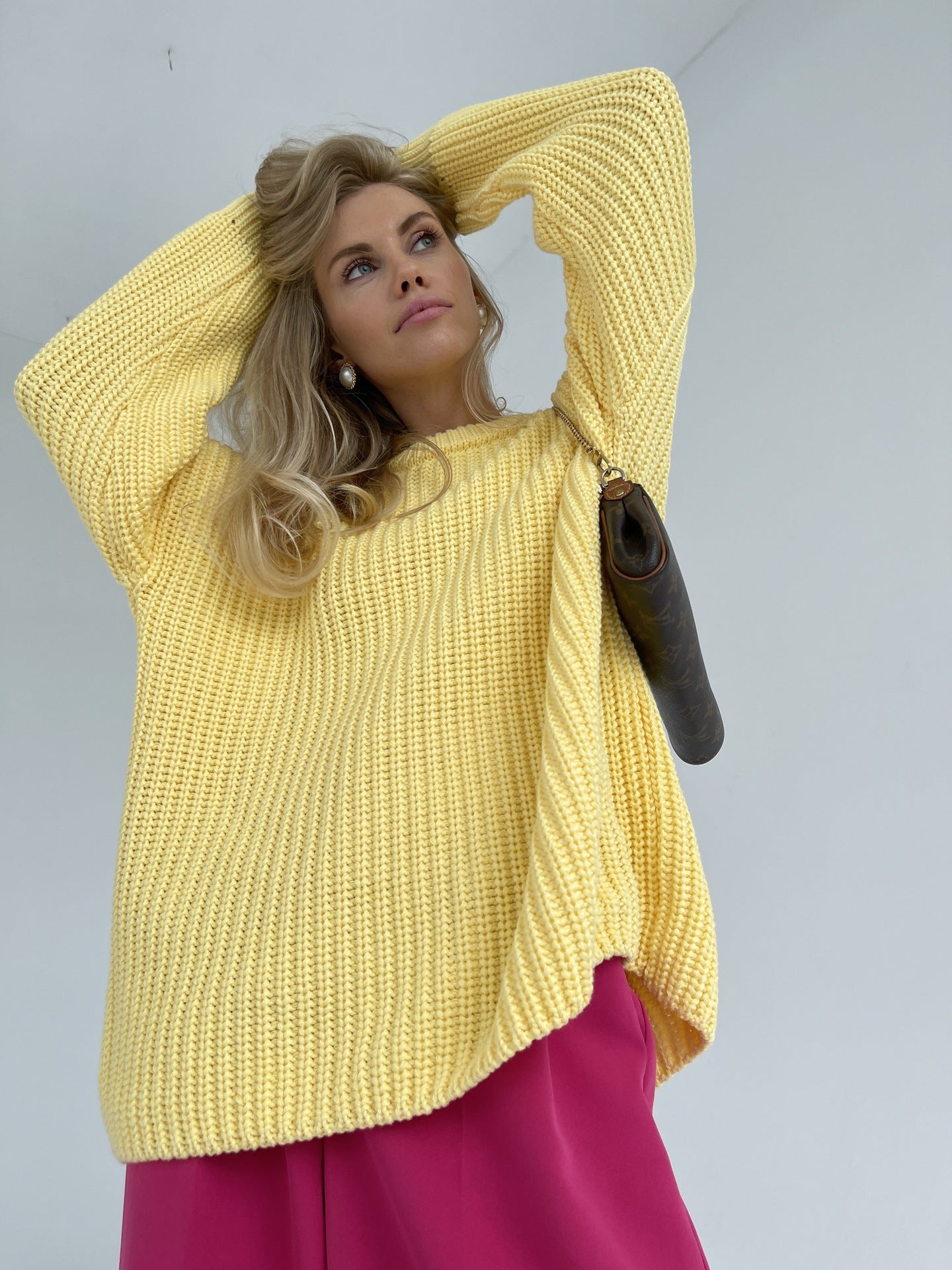 Damen lässiger Strickpullover mit strukturierter Mascheninterpretation und weitem Schnitt Amawinc