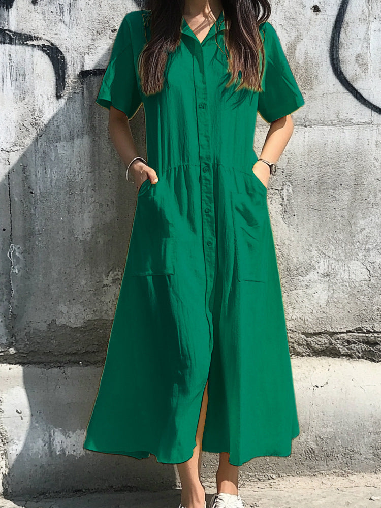 Robe Chemise Femme Décontractée Avec Boutonnage Frontal En Mélange Coton Longueur Midi Amawinc