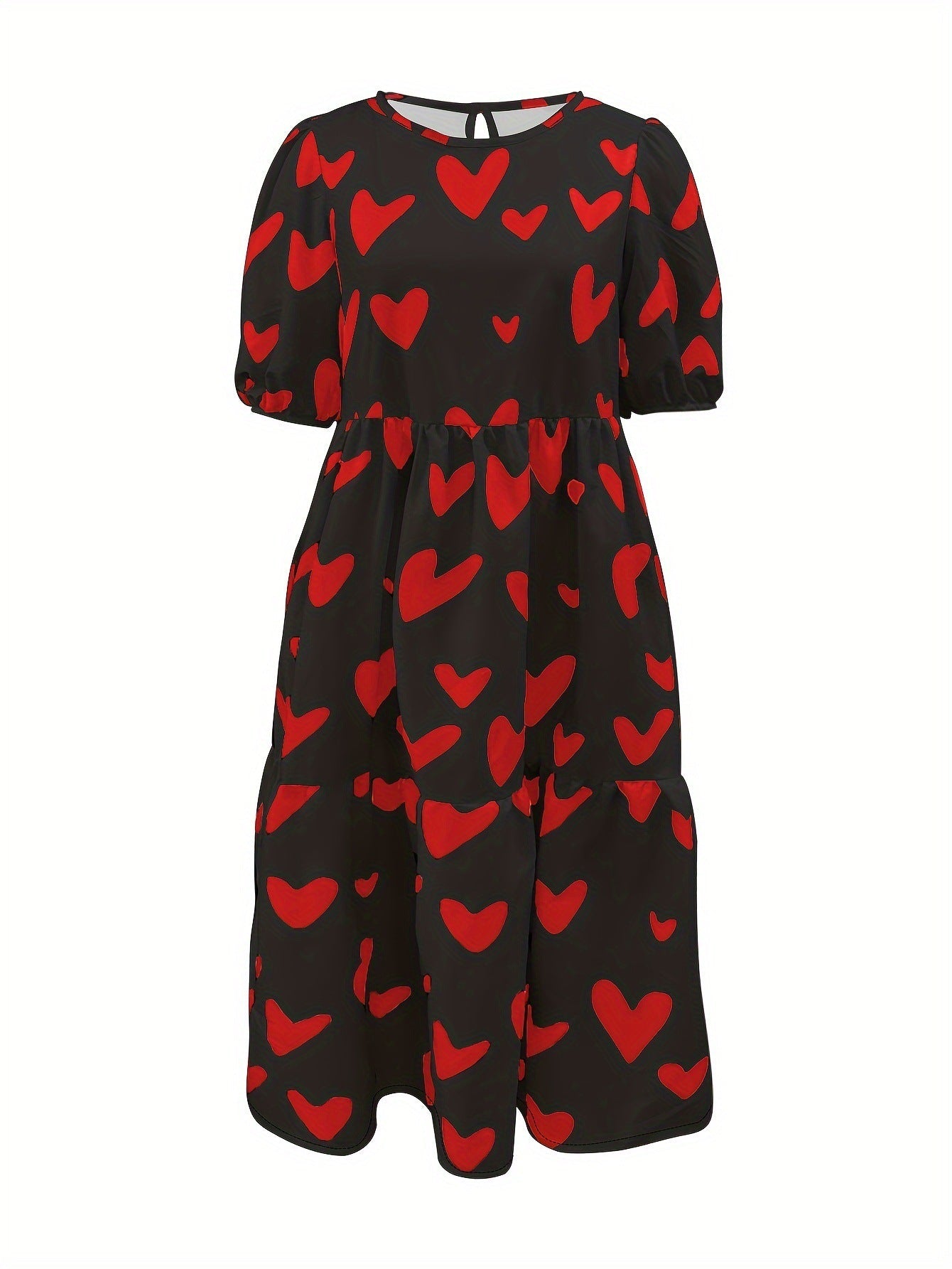 Damen Minikleid mit modernem Herzmuster und luftigen Ärmeln Amawinc