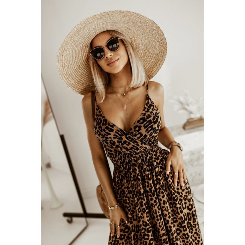 Damen Sleek Leopardenmuster Maxi Kleid Amawinc