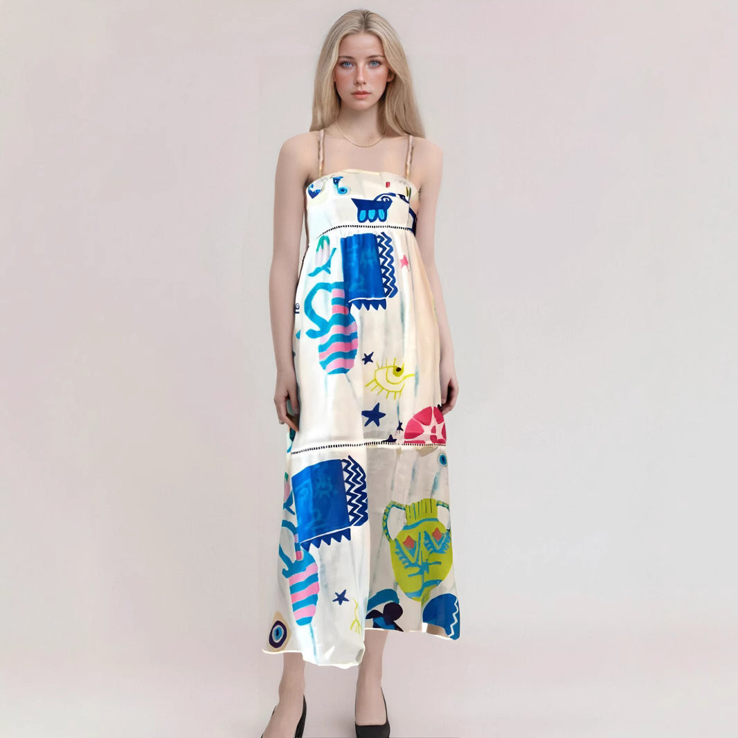 Robe Maxi Sans Bretelles Pour Femme À Taille Haute Fluide Imprimé Abstrait Vacances