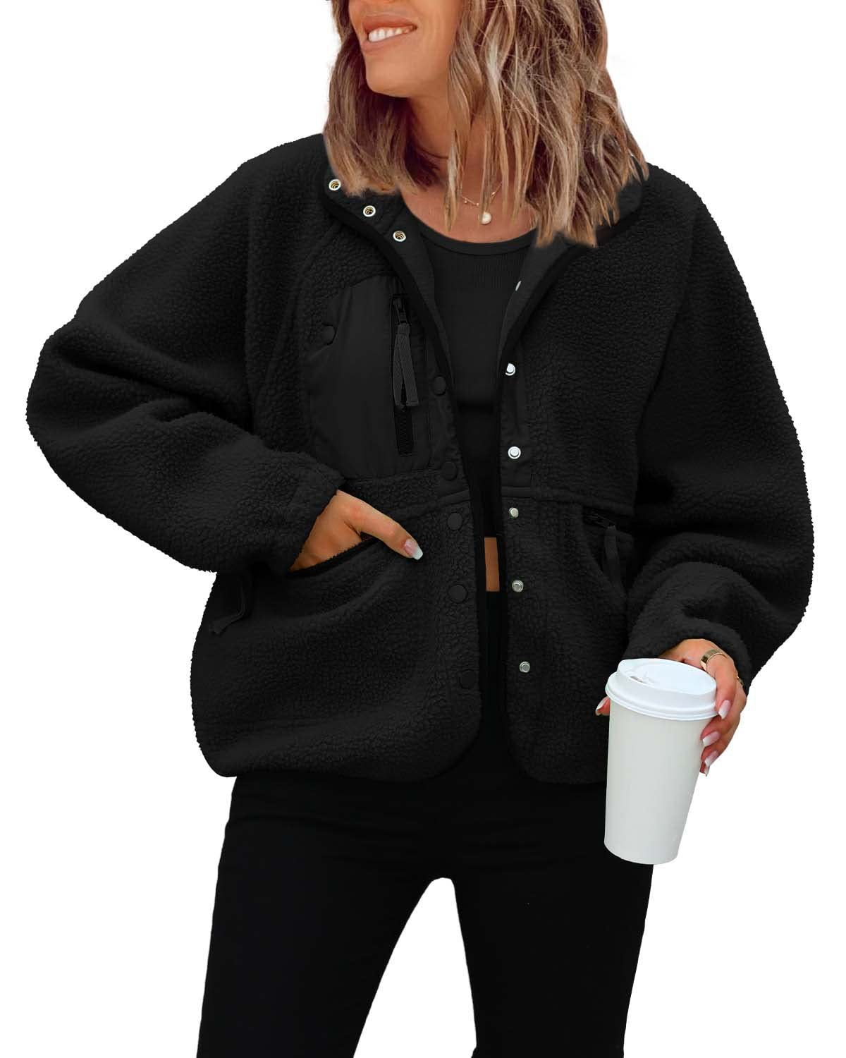 Damen kuschelige Fleecejacke mit praktischen Taschen Amawinc