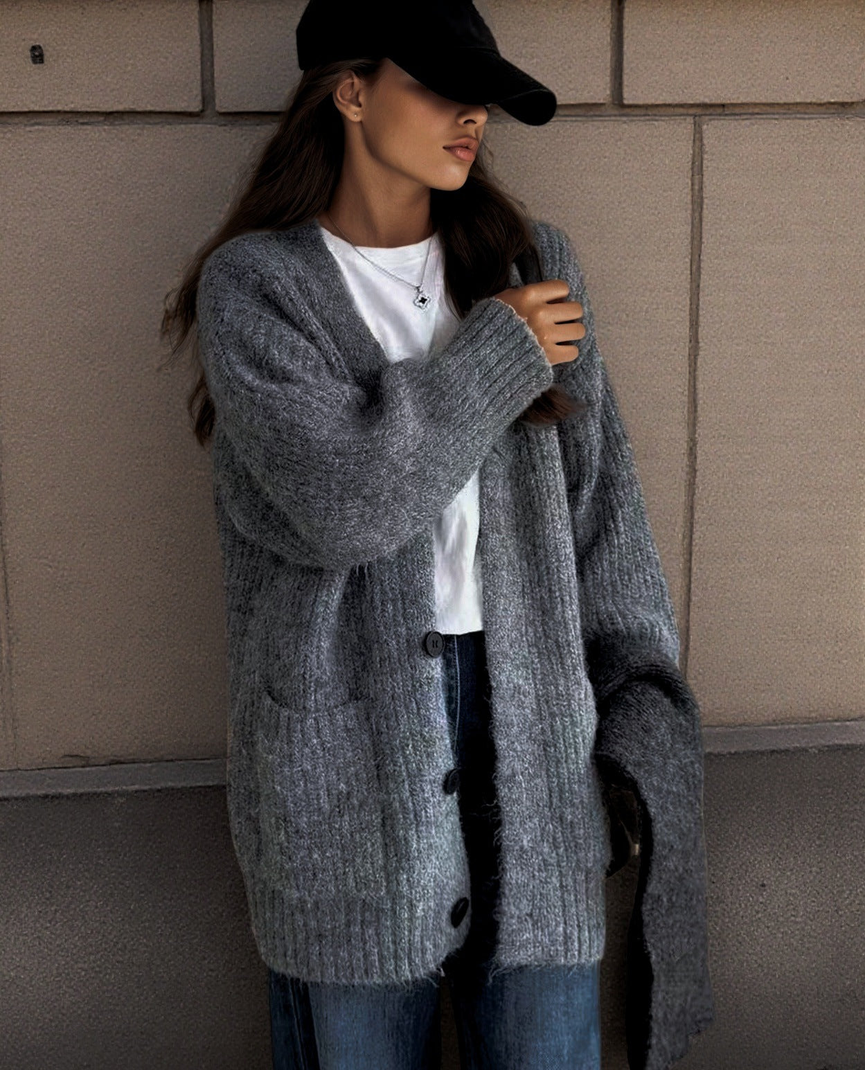 Damen Grobstrick-Cardigan mit einzigartigen Strukturmustern und praktischen Taschen Amawinc