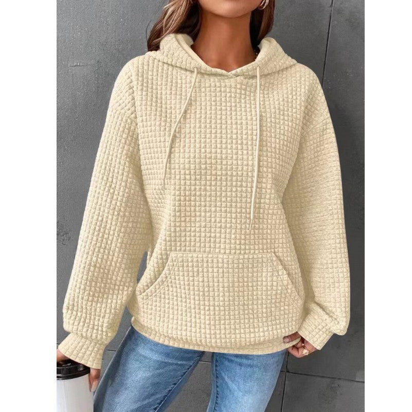Damen Waffelstruktur Hoodie mit Kängurutasche und lässigem Schnitt Amawinc