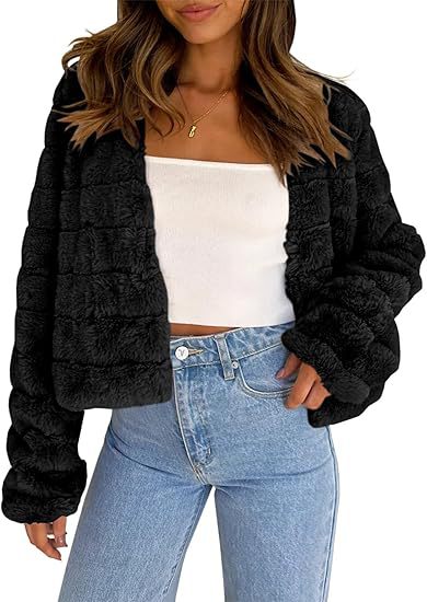 Damen Flauschige Kurzjacke im modernen Design Amawinc