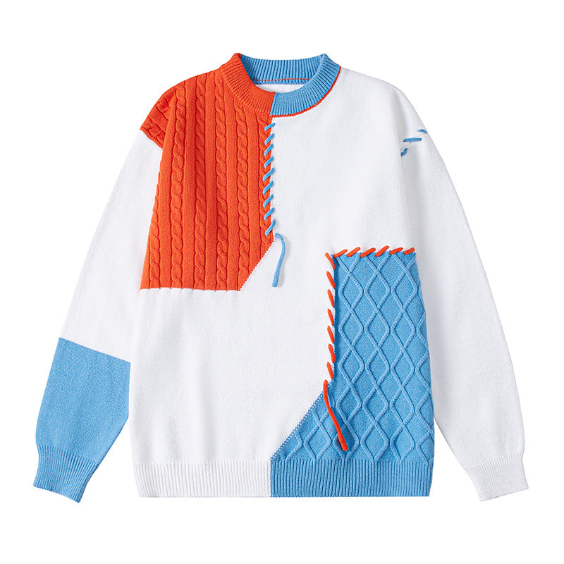 Damen kreativer Pullover mit strukturiertem Patchwork-Design und einzigartigen Details Amawinc