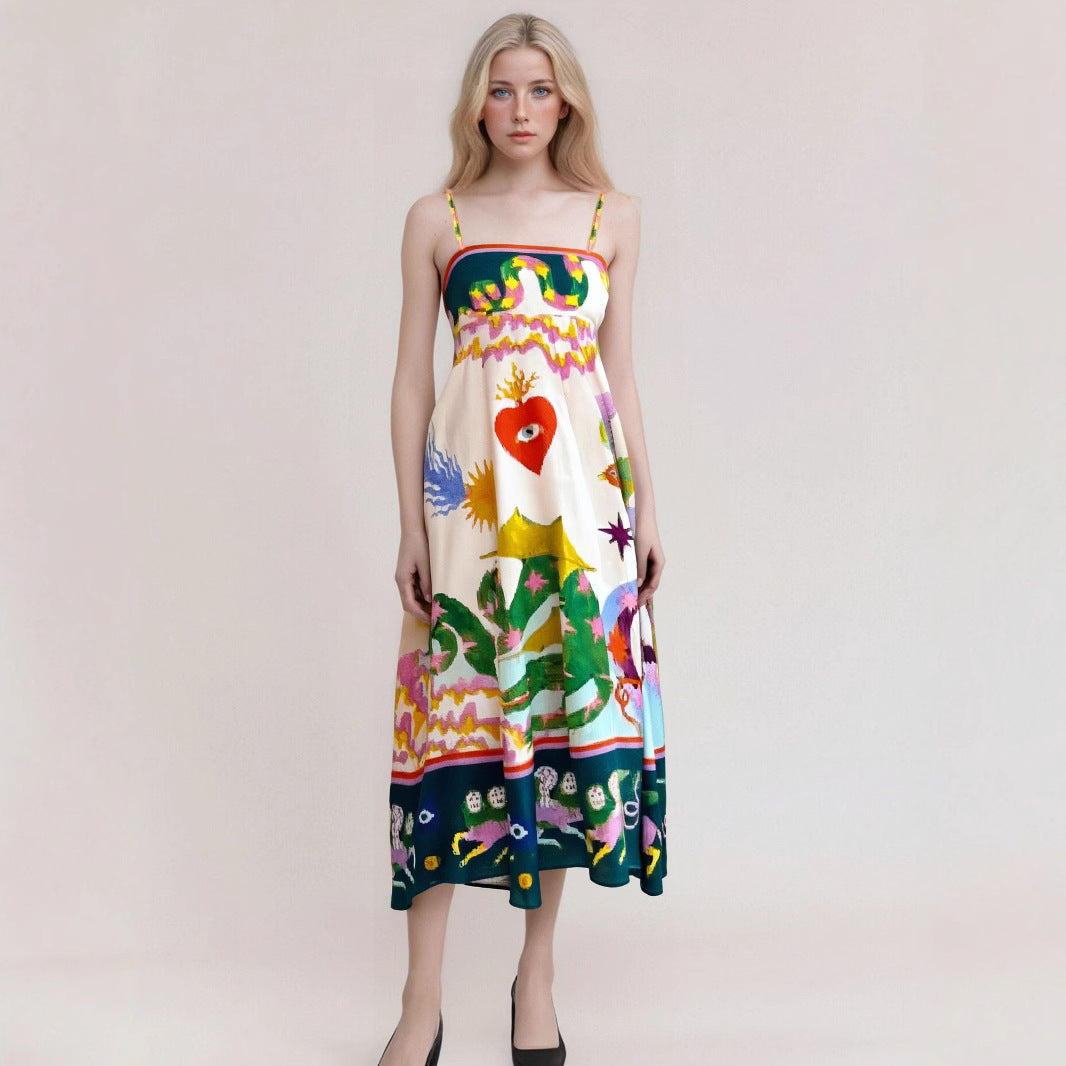 Robe Maxi Sans Bretelles Pour Femme À Taille Haute Fluide Imprimé Abstrait Vacances
