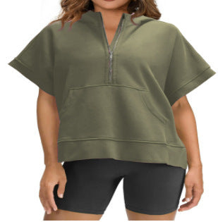 Damen Lichtgewicht Kapuzenpullover mit halbem Reißverschluss und Taschen Amawinc