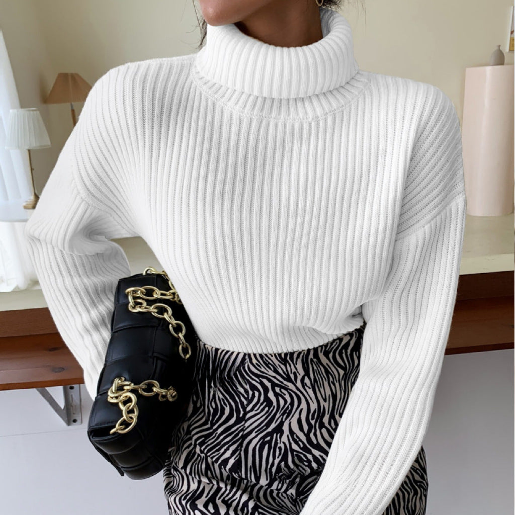 Damen Hochwertiger Rollkragenpullover mit strukturiertem Rippstrick Amawinc