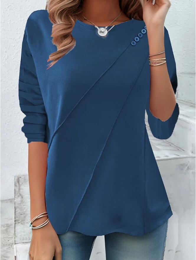 Damen modisches Oberteil mit asymmetrischem Saum und Knopfdetails Amawinc