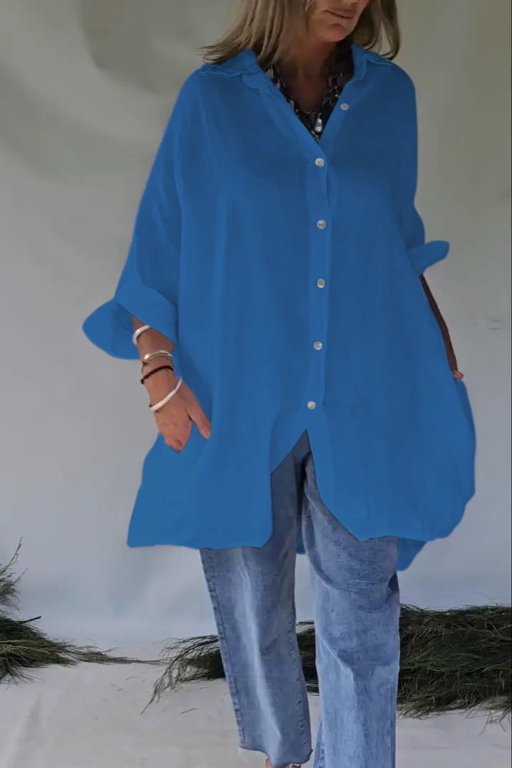Damen Übergröße Bluse mit lässigem Schnitt und Druckknopfverschluss Amawinc
