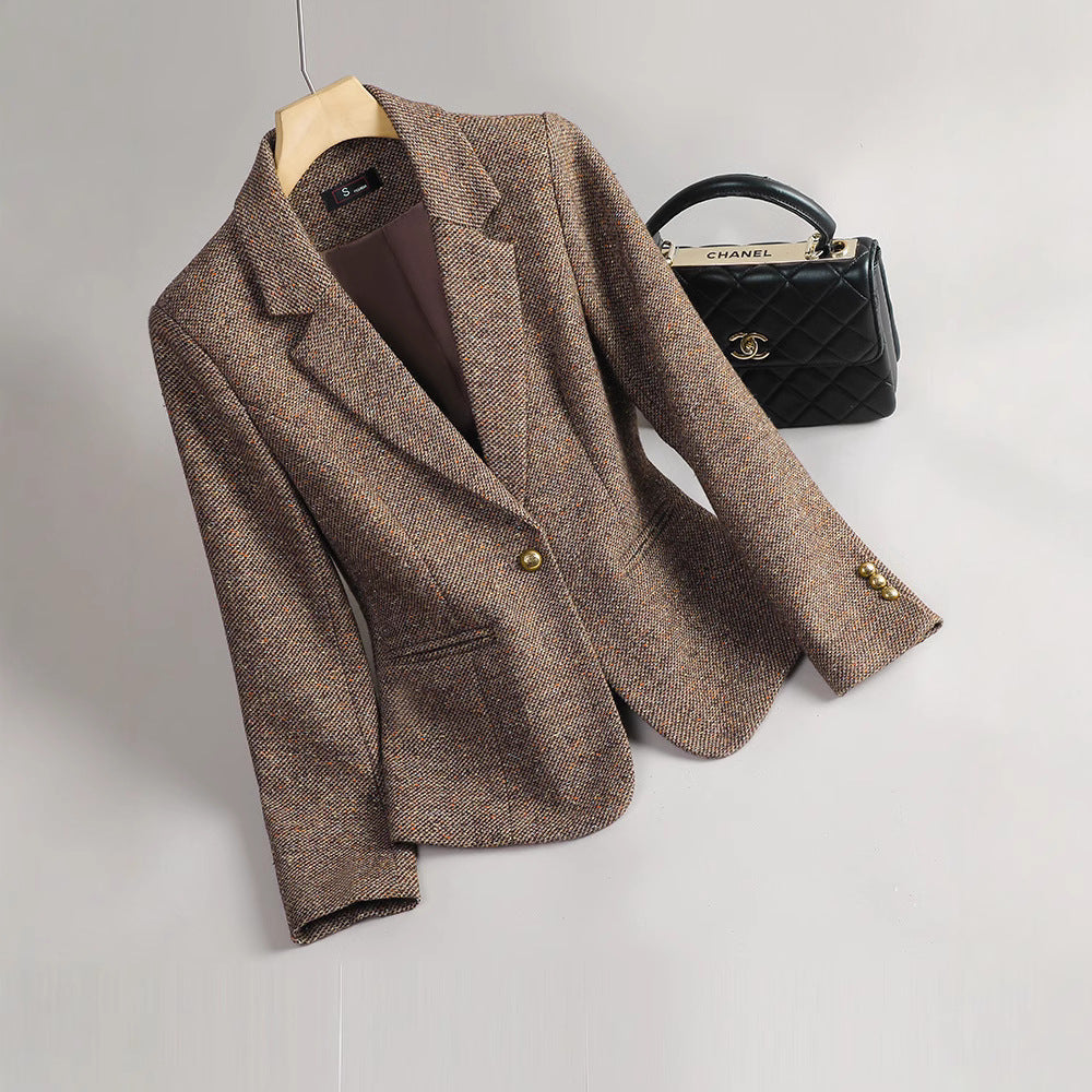 Veste Femme À Coupe Ajustée Revers À Encoches Tissu Luxueux Fermeture À Un Bouton Amawinc