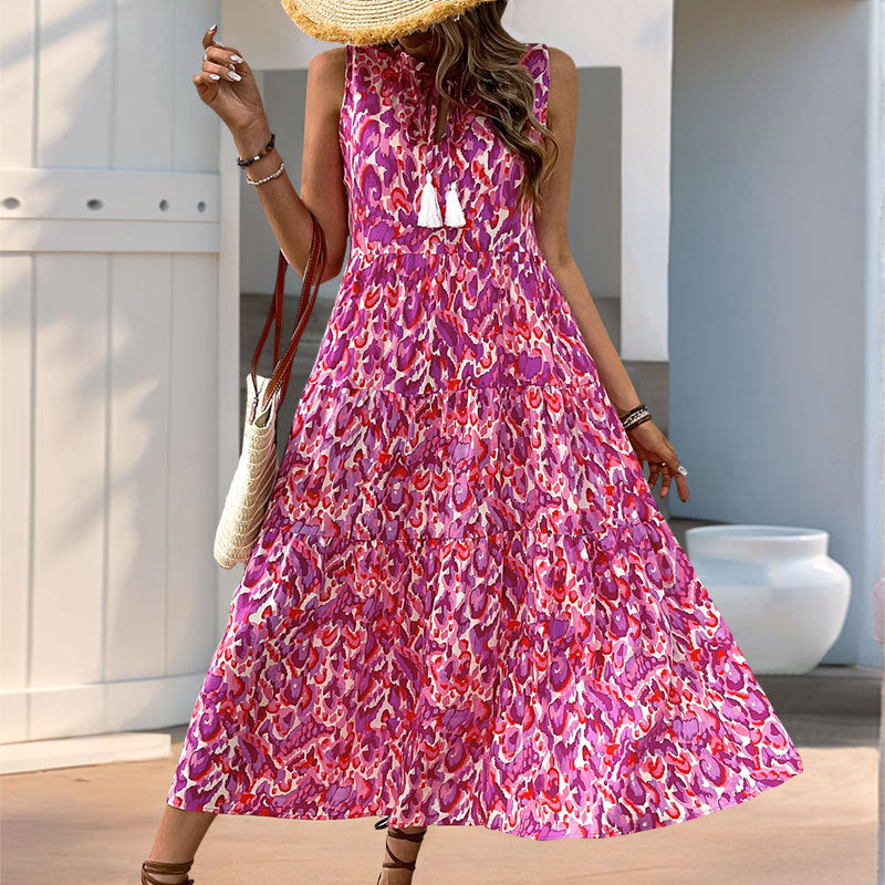Robe Femme Sans Manches A Ligne Col V Midi Superposée En Coton Léger Pour Été Confortable Et Élégante