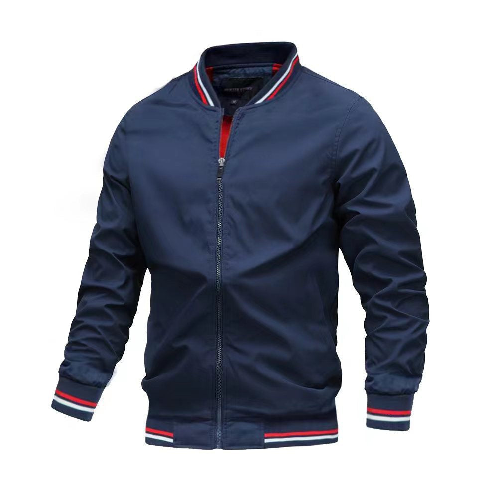 Veste Homme Décontractée Coupe Slim Col Debout Fermeture Éclair Devant Poignets Côtelés Style Bomber Léger