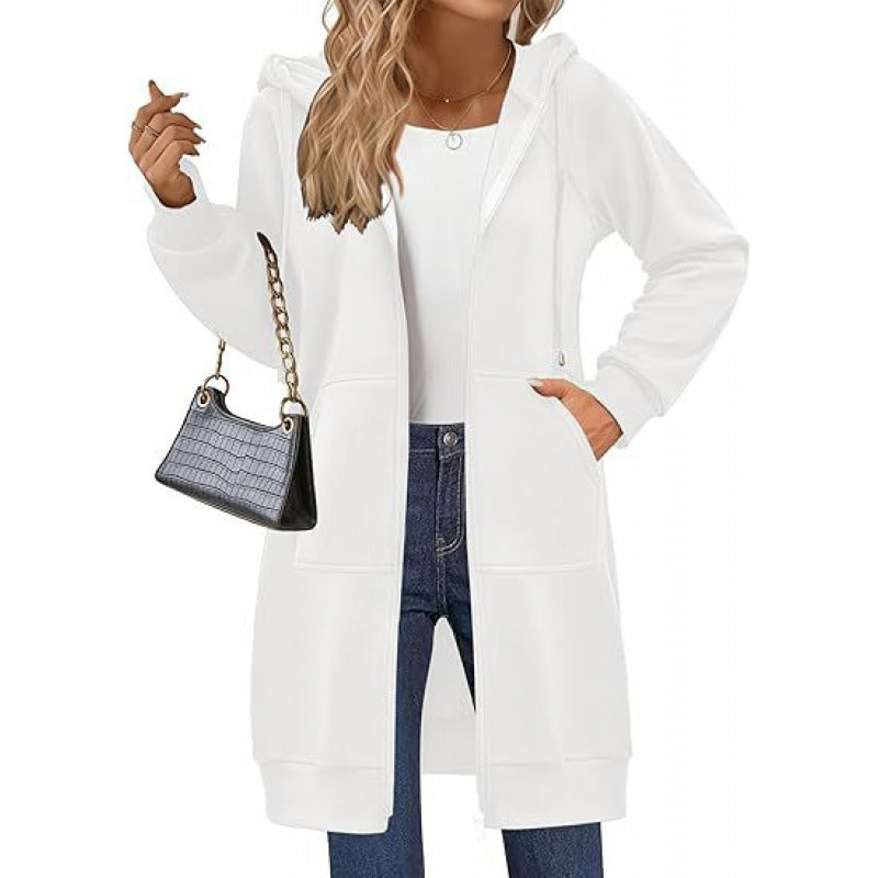 Damen modische Kapuzenjacke mit seitlichen Eingrifftaschen und Reißverschluss Amawinc