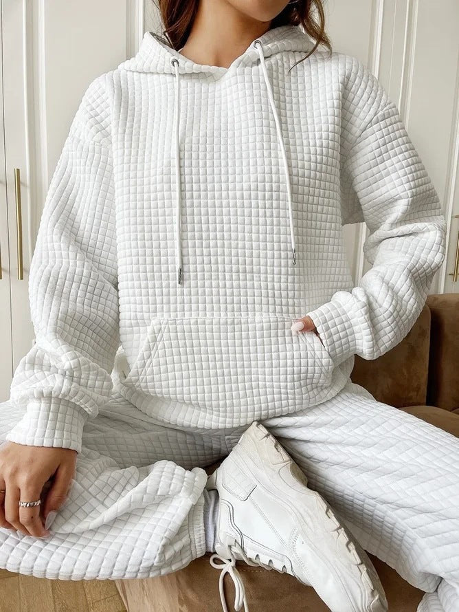 Damen Waffelstruktur Hoodie mit Kängurutasche und lässigem Schnitt Amawinc