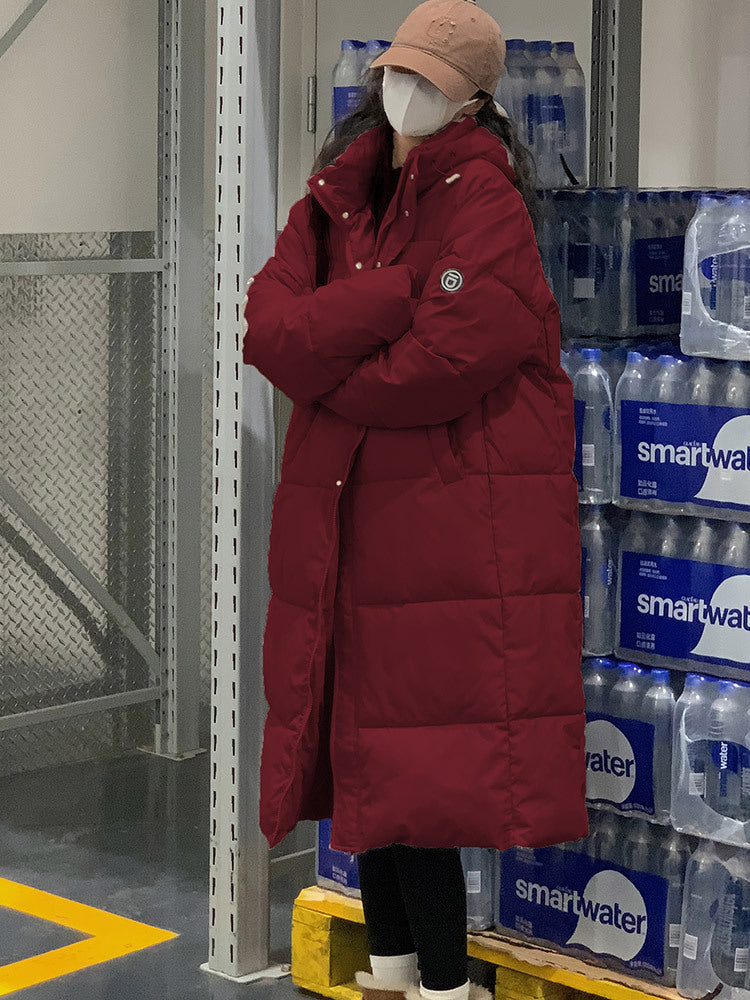 Damen Lange Steppjacke mit Kapuze und hohen Kragen Amawinc