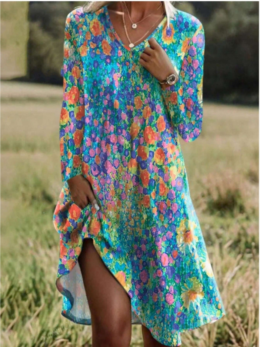 Damen Freizeitkleid mit modischem V-Ausschnitt und Seitenschlitz Amawinc