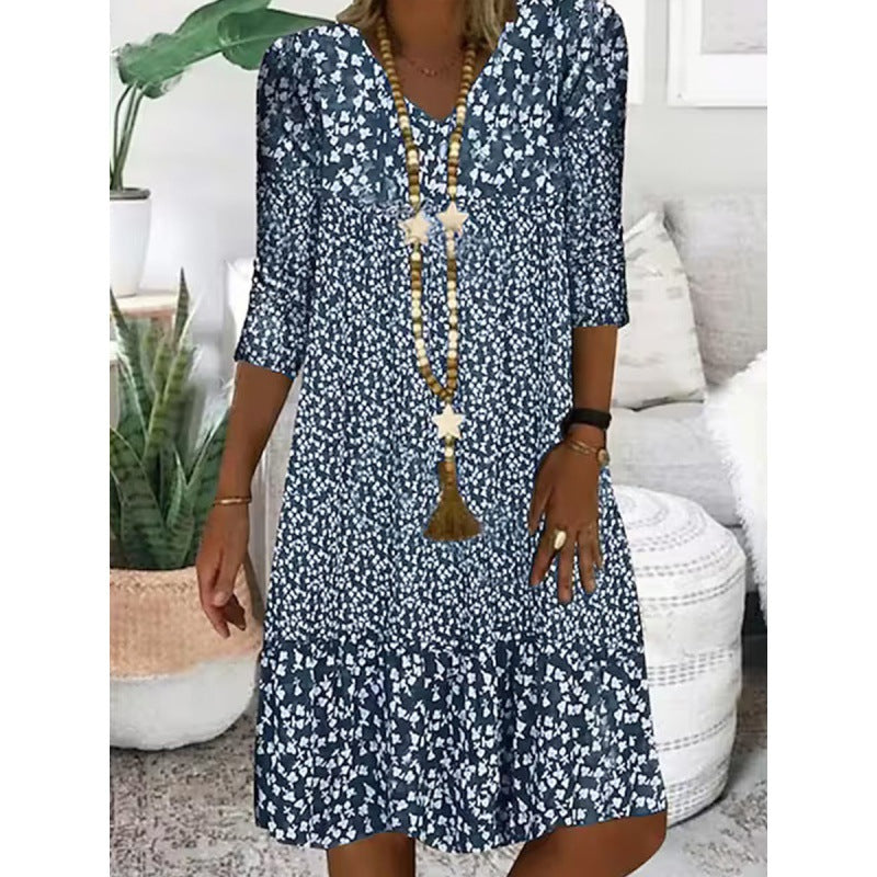 Stilvolles Midi-Kleid von Fudus mit 3/4-Ärmeln und V-Ausschnitt