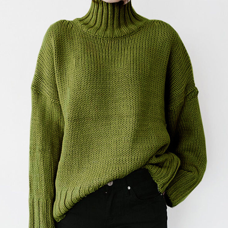 Damen Grober Strickpullover mit hohem Kragen und lässigem Schnitt Amawinc