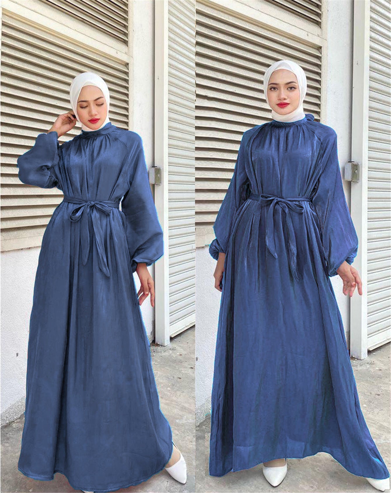 Damen Elegantes Langarmkleid mit Taillengürtel Amawinc