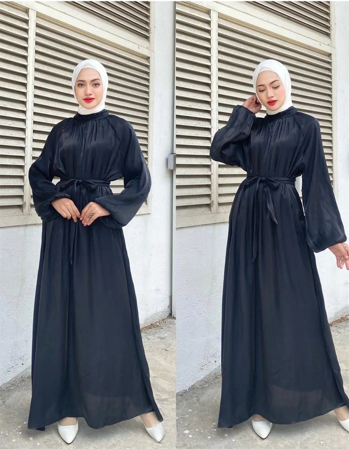 Damen Elegantes Langarmkleid mit Taillengürtel Amawinc