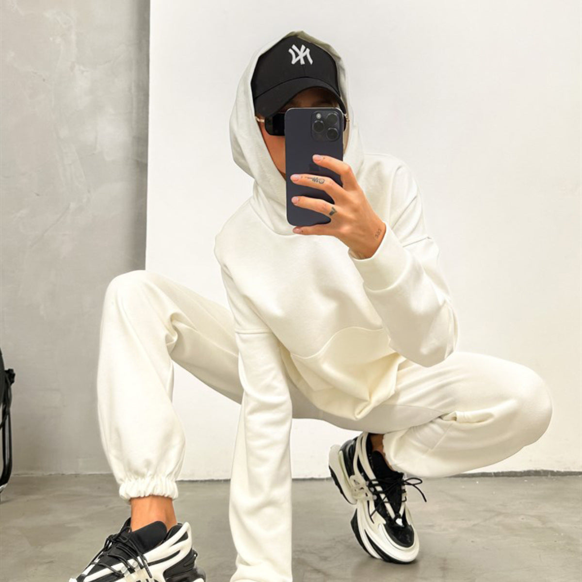 Damen Bequemes Hoodie-Trainingsanzug-Set mit elastischen Bündchen Amawinc