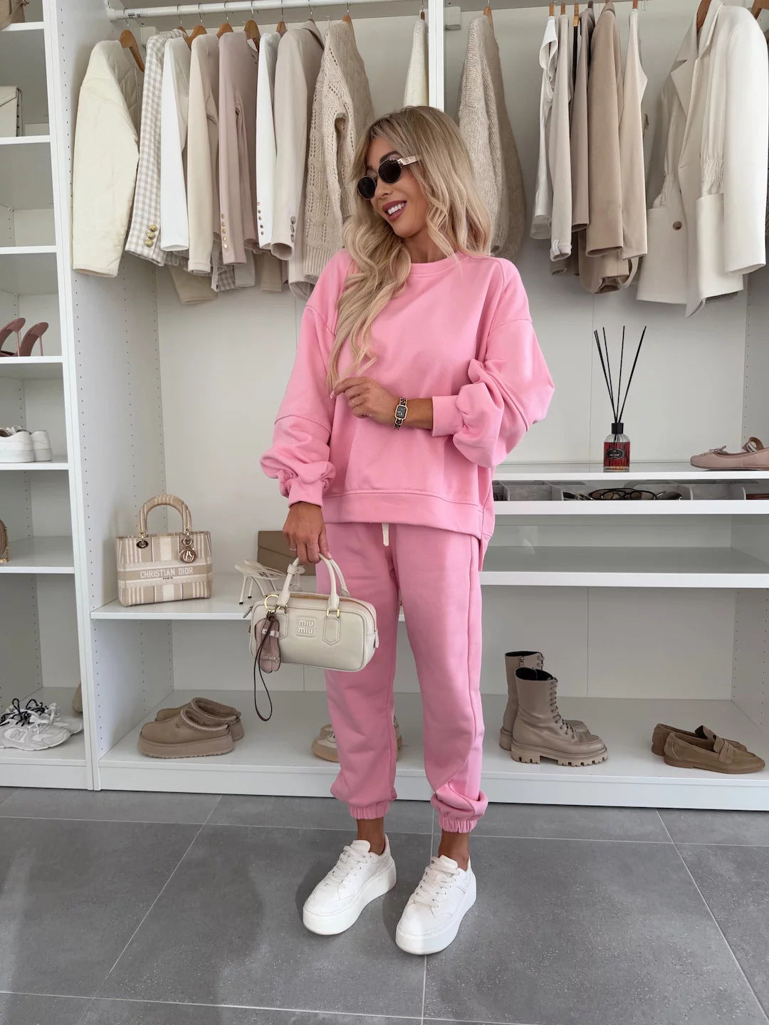 Damen Sportlicher Loungewear-Anzug mit elastischen Bündchen und weitem Schnitt Amawinc