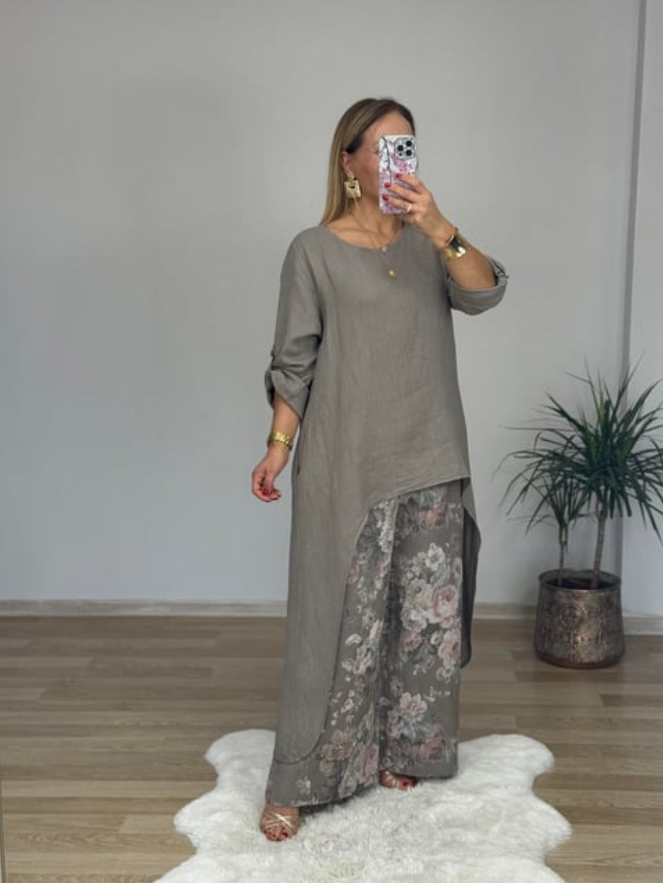 Damen Relaxed Fit Leinen Tunika Top Amawinc