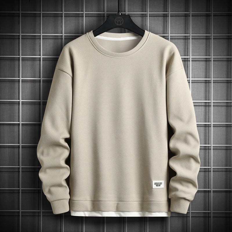 Sweatshirt Col Ras Du Cou En Tricot Gaufre À Manches Longues Coupe Décontractée Avec Poignets Et Ourlet Pour Hommes