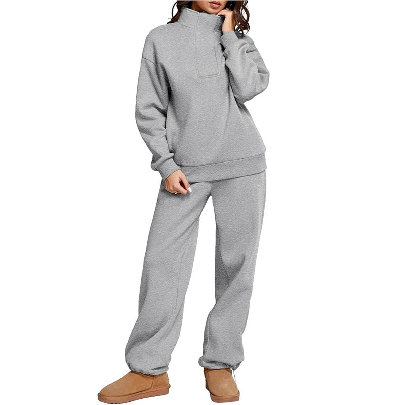 Damen Bequemes Freizeit-Set mit Stehkragen und weiten Hosen Amawinc