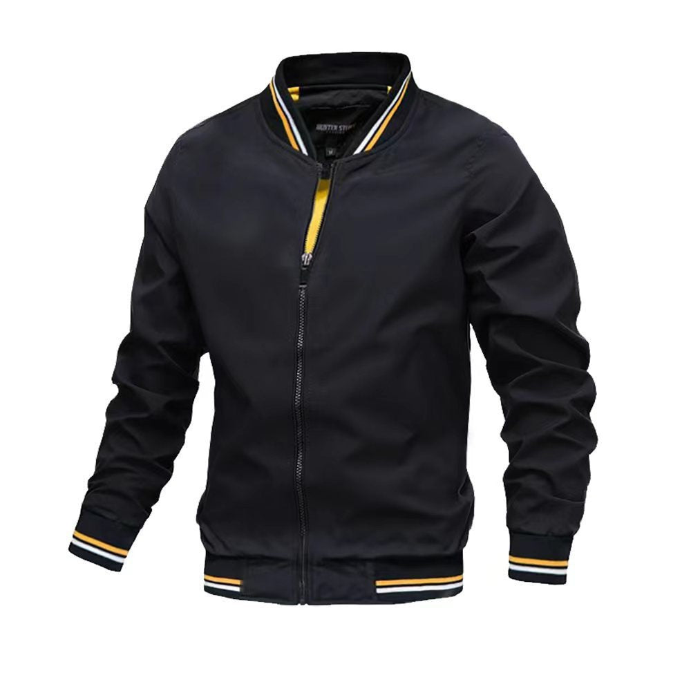 Veste Homme Décontractée Coupe Slim Col Debout Fermeture Éclair Devant Poignets Côtelés Style Bomber Léger